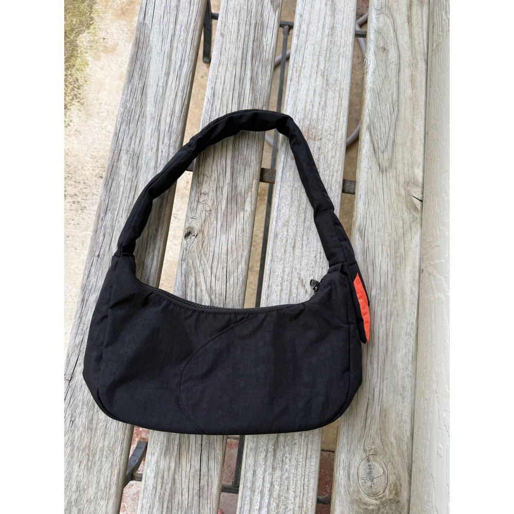 Baggu Swan Bag Black Recycled Nylon Shoulder Bag with Orange Detail NWT